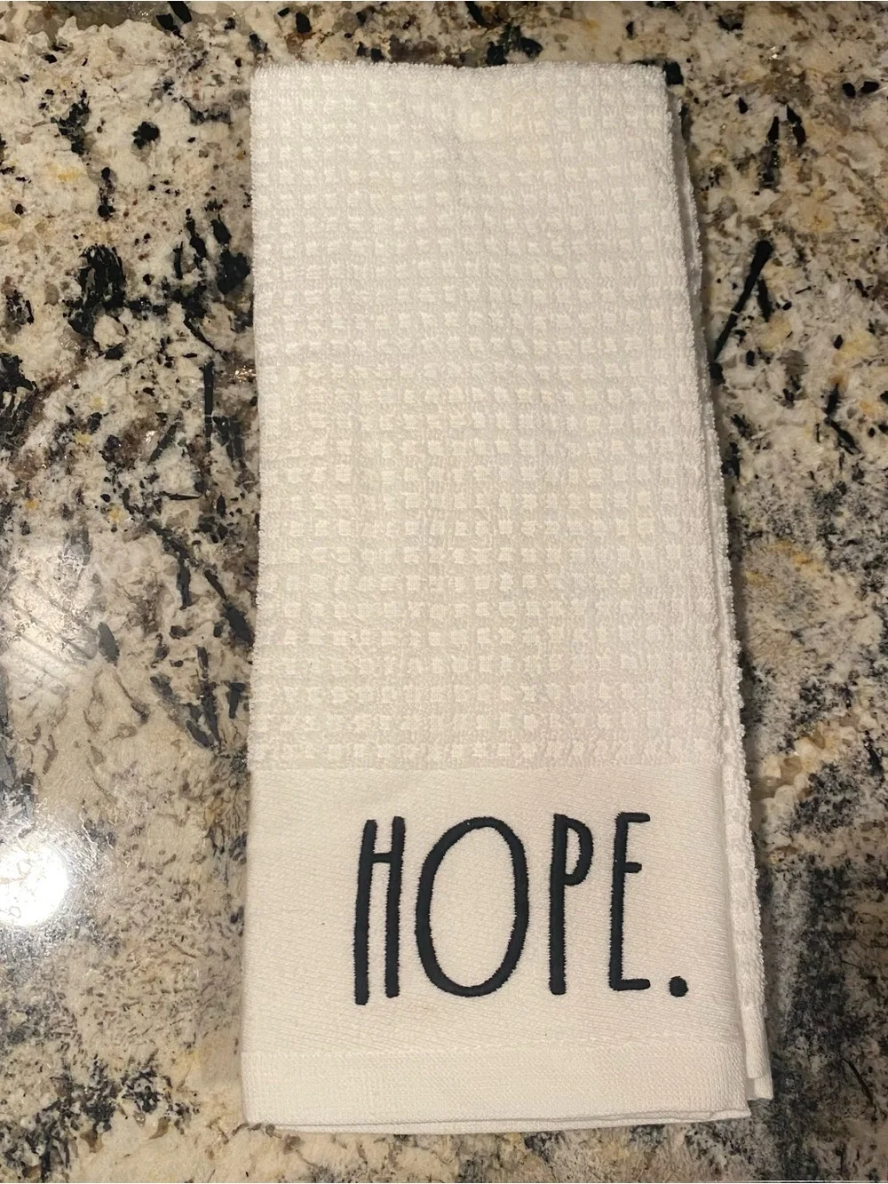 Rae Dunn set of 2 Hand Towels with FAITH and HOPE white with black Lettering